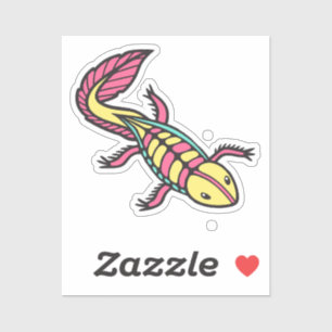 Lebhaftes axolotl pinkfarben gelb und türkis aufkleber