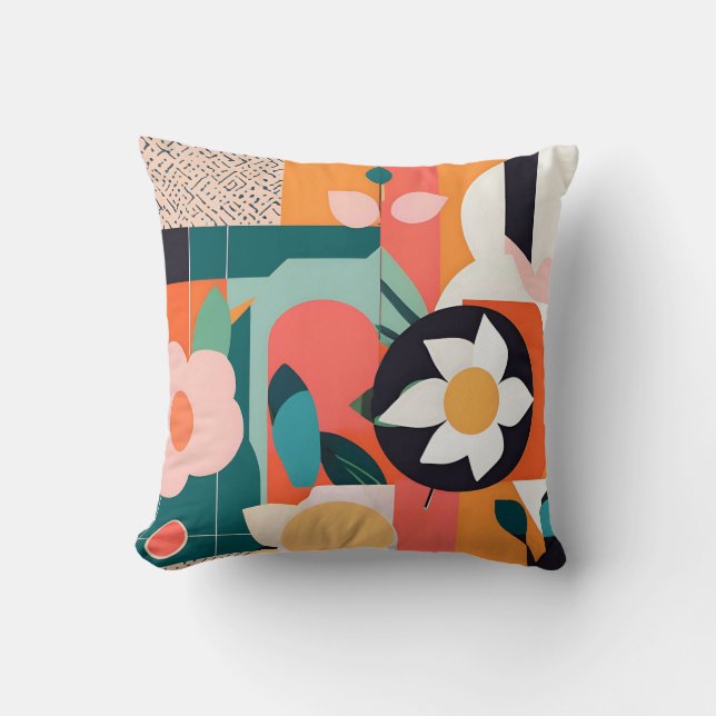 Lebhaftes Bauhaus Geometrisches Blumendesign Kissen (Vorderseite)