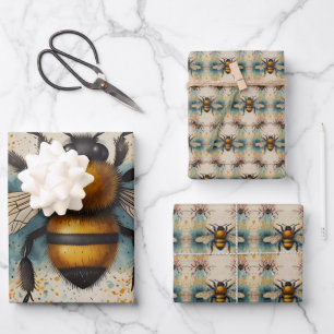 Lebhaftes Bee Watercolor-Muster Geschenkpapier Set