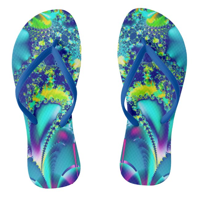 Lebhaftes blaues Cyan Green Fraktal Flip Flops (Fußbett)