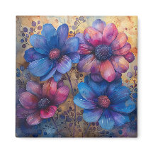 Lebhaftes blaues und Lila Blumenmagnet