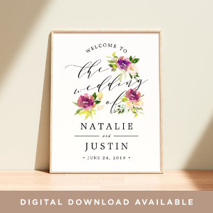 Lebhaftes Bloom Wedding Willkommenszeichen Poster