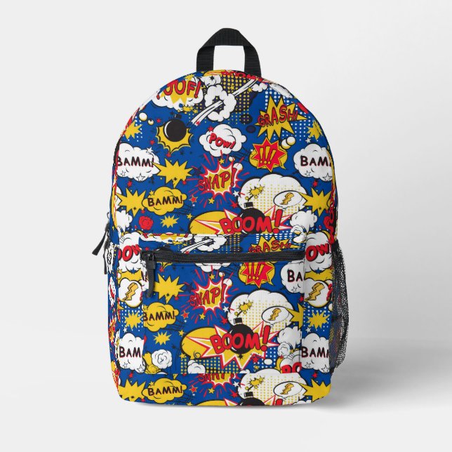 Lebhaftes Blue Comic Buch Inspiriert Bedruckter Rucksack (Vorderseite)