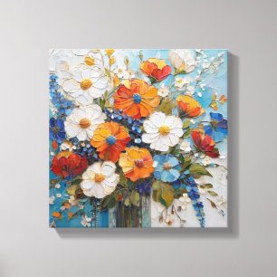 Lebhaftes BlumenBouquet in farbenfroher Vase Leinwanddruck