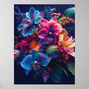 Lebhaftes BlumenBouquet mit Neon-Blume Poster