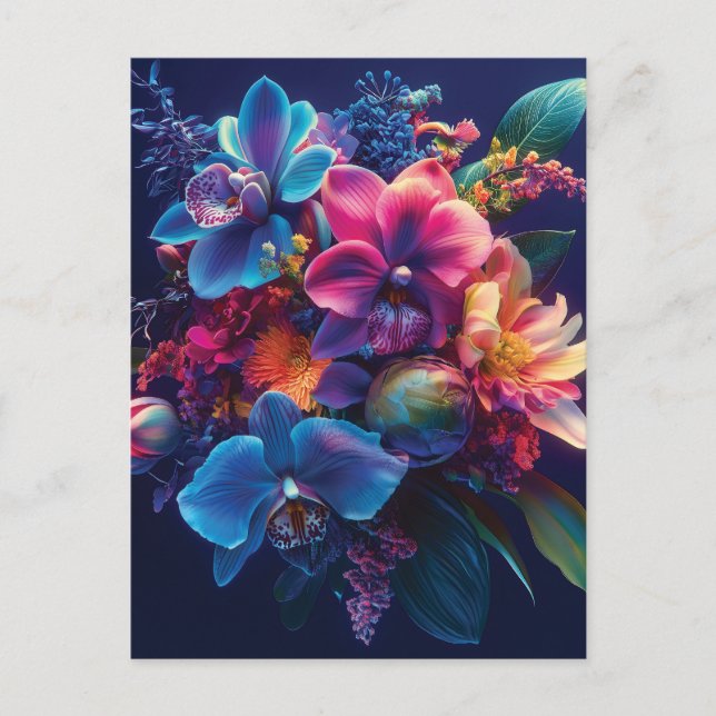 Lebhaftes BlumenBouquet mit Neon-Blume Postkarte (Vorderseite)