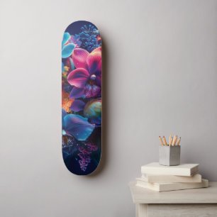 Lebhaftes BlumenBouquet mit Neon-Blume Skateboard