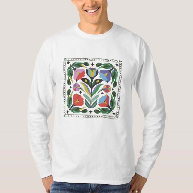 Lebhaftes Blumendesign - farbenfrohe Blume und Blä T-Shirt (Vorderseite)