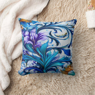 Lebhaftes Blumendesign mit blauen und Lila Akzente Kissen