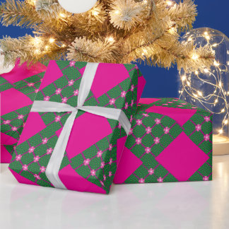 Lebhaftes Blumendesign mit fetten Streifen Geschenkpapier