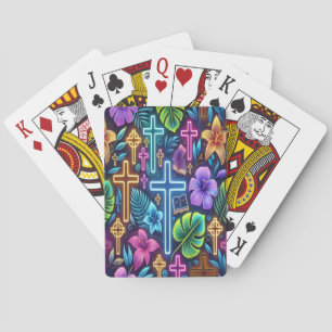 Lebhaftes Blumendesign mit leuchtenden Kreuzen b Spielkarten