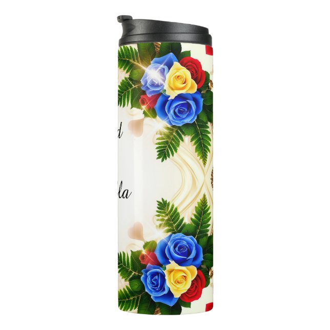 Lebhaftes Blumendesign Thermosbecher (Nach rechts gedreht)