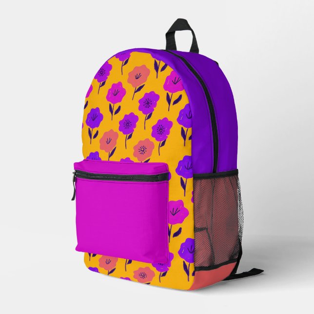 Lebhaftes Blumenmuster Bedruckter Rucksack (Rückseitige Ecke Rechts)
