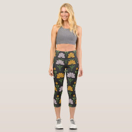 Lebhaftes Blumenmuster Capri Leggings
