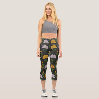 Lebhaftes Blumenmuster Capri Leggings