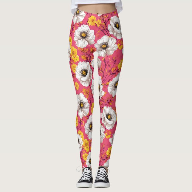 Lebhaftes Blumenmuster Leggings (Vorderseite)