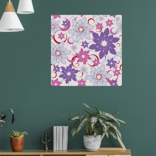 Lebhaftes Blumenmuster Lila Pink Blue Blumen Poster