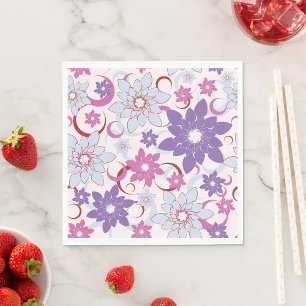 Lebhaftes Blumenmuster Lila Pink Blue Blumen Serviette