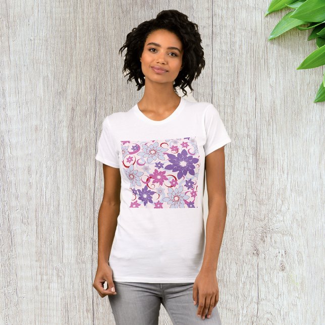 Lebhaftes Blumenmuster Lila Pink Blue Blumen T-Shirt (Von Creator hochgeladen)