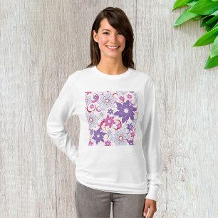 Lebhaftes Blumenmuster Lila Pink Blue Blumen T-Shirt