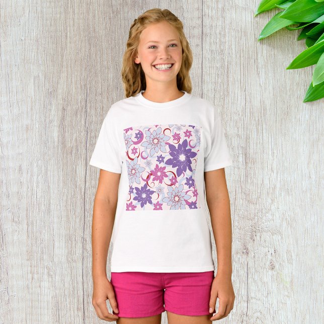 Lebhaftes Blumenmuster Lila Pink Blue Blumen T-Shirt (Von Creator hochgeladen)