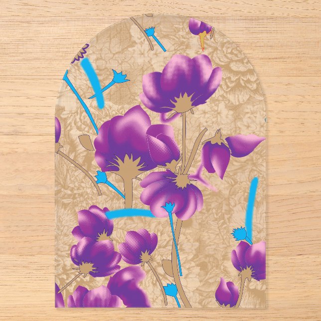 Lebhaftes Blumenmuster mit lila und blauem f Acryleinladungen (Vorderseite)