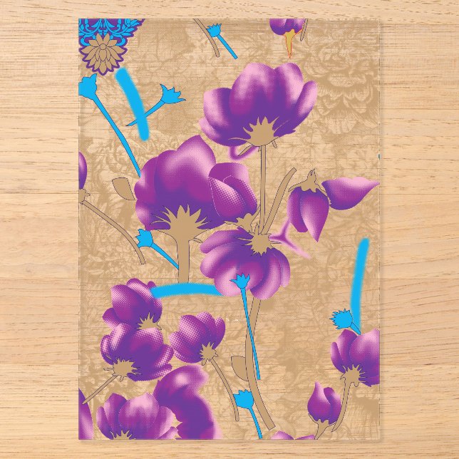 Lebhaftes Blumenmuster mit lila und blauem f Acryleinladungen (Vorderseite)