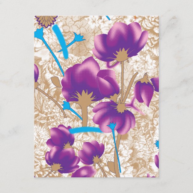 Lebhaftes Blumenmuster mit lila und blauem f Begleitkarte (Vorderseite)