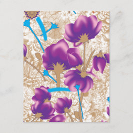 Lebhaftes Blumenmuster mit lila und blauem f Begleitkarte