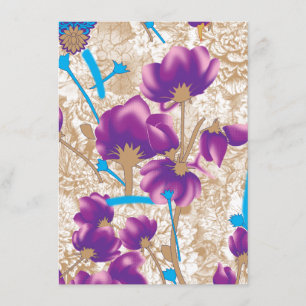 Lebhaftes Blumenmuster mit lila und blauem f Begleitkarte
