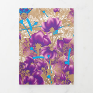 Lebhaftes Blumenmuster mit lila und blauem f Dreifach Gefaltete Ankündigung