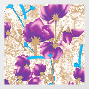 Lebhaftes Blumenmuster mit lila und blauem f Fensteraufkleber