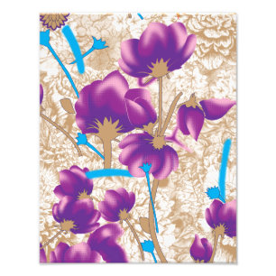 Lebhaftes Blumenmuster mit lila und blauem f Fotodruck