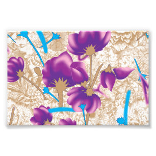 Lebhaftes Blumenmuster mit lila und blauem f Fotodruck