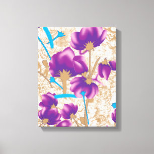 Lebhaftes Blumenmuster mit lila und blauem f Leinwanddruck