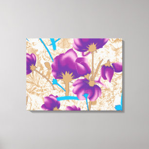 Lebhaftes Blumenmuster mit lila und blauem f Leinwanddruck