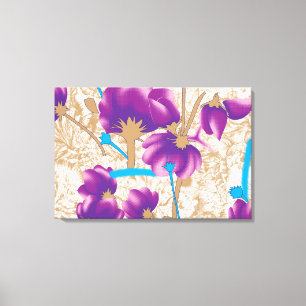 Lebhaftes Blumenmuster mit lila und blauem f Leinwanddruck