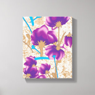 Lebhaftes Blumenmuster mit lila und blauem f Leinwanddruck