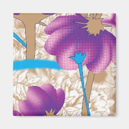 Lebhaftes Blumenmuster mit lila und blauem f Magnet