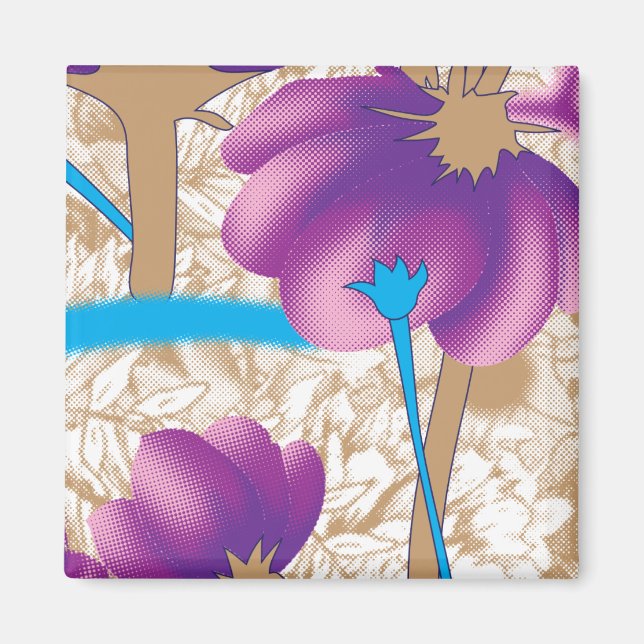 Lebhaftes Blumenmuster mit lila und blauem f Magnet (Vorne)