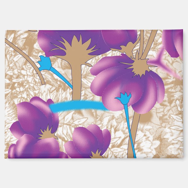 Lebhaftes Blumenmuster mit lila und blauem f Magnet (Vorderseite)