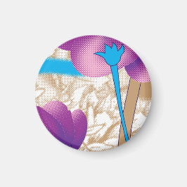 Lebhaftes Blumenmuster mit lila und blauem f Magnet