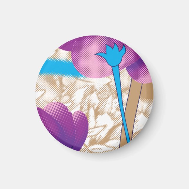 Lebhaftes Blumenmuster mit lila und blauem f Magnet (Vorne)