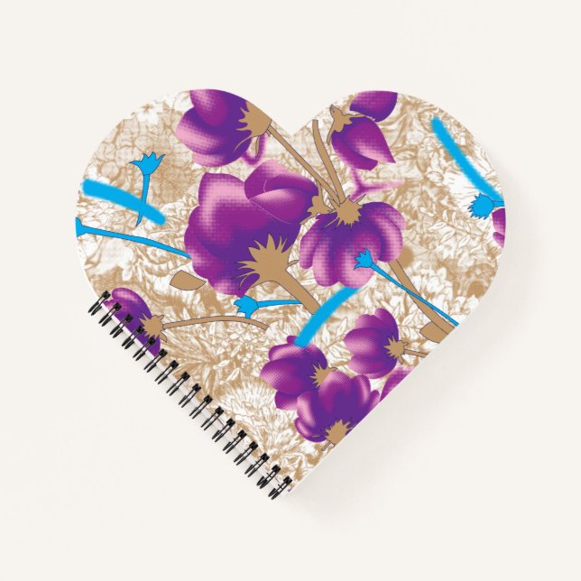 Lebhaftes Blumenmuster mit lila und blauem f Notizbuch (Vorderseite)