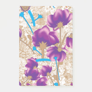 Lebhaftes Blumenmuster mit lila und blauem f Post-it Klebezettel