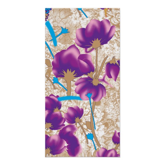 Lebhaftes Blumenmuster mit lila und blauem f Poster (Vorderseite)