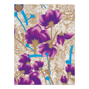 Lebhaftes Blumenmuster mit lila und blauem f Poster