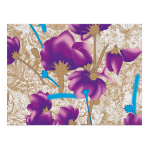 Lebhaftes Blumenmuster mit lila und blauem f Poster