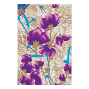 Lebhaftes Blumenmuster mit lila und blauem f Poster