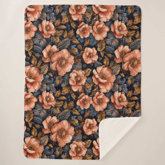 Lebhaftes Blumenmuster Sherpadecke (Vorderseite)
